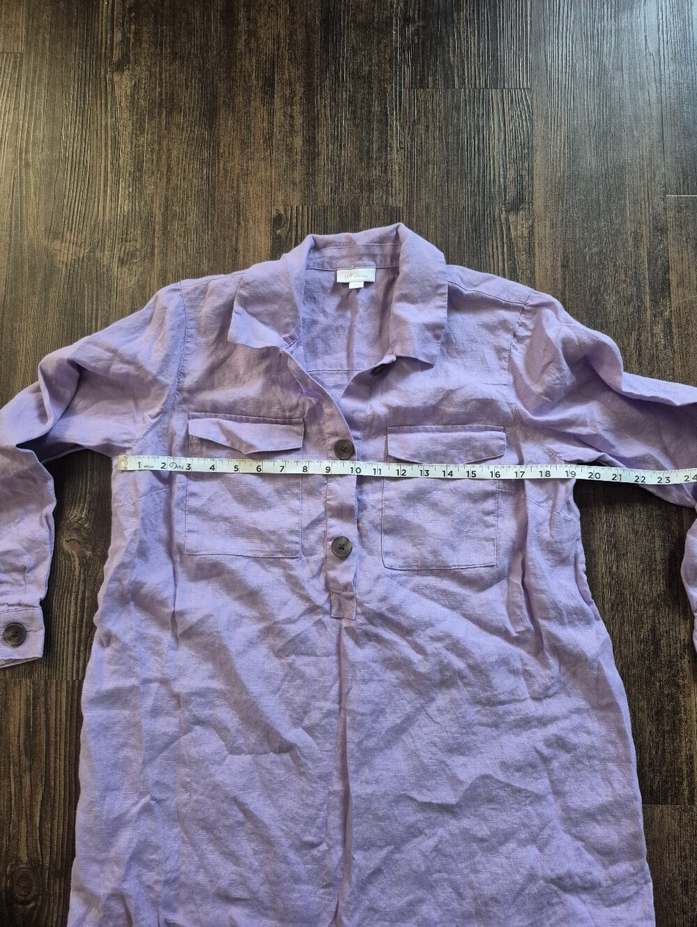 J. Jill Linen Lilac Popover Button Front Shirt Dress Size Medium Petite - Picture 4 of 5